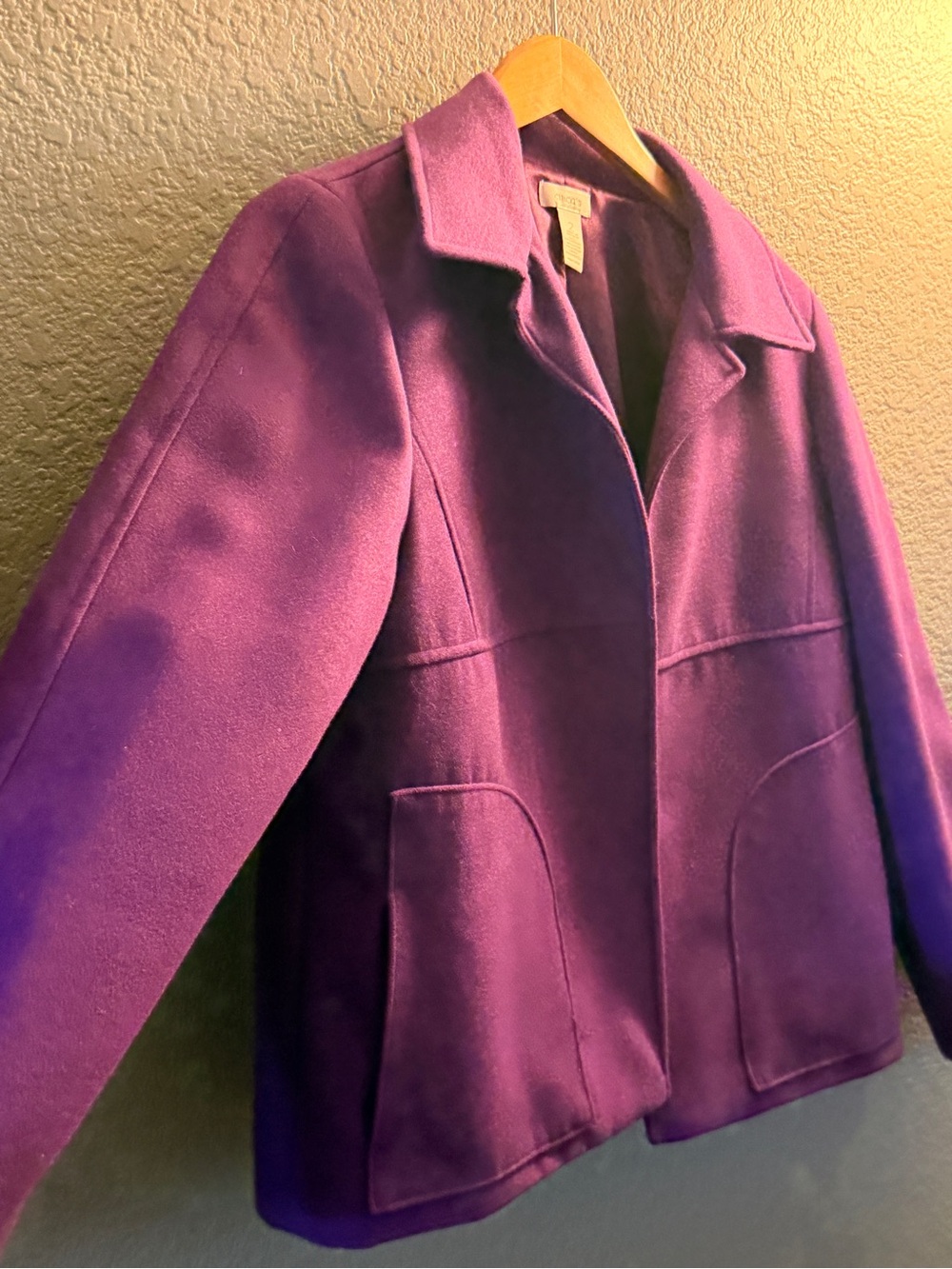 Chico's Deep Purple Wool-Blend Pea Coat